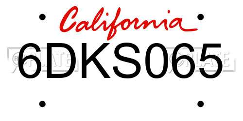 6DKS065 California License Plate
