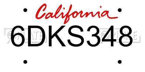6DKS348 California License Plate