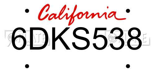 6DKS538 California License Plate