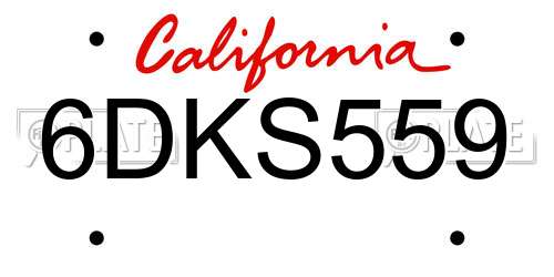 6DKS559 California License Plate