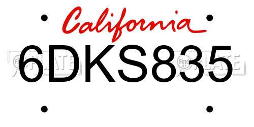 6DKS835 California License Plate