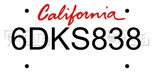 6DKS838 California License Plate