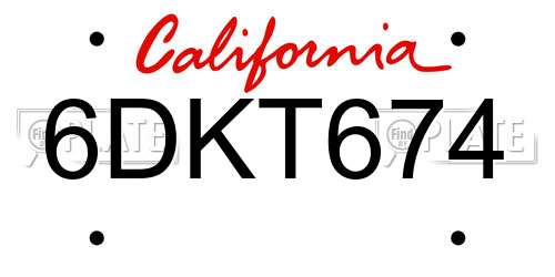 6DKT674 California License Plate