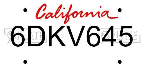 6DKV645 California License Plate