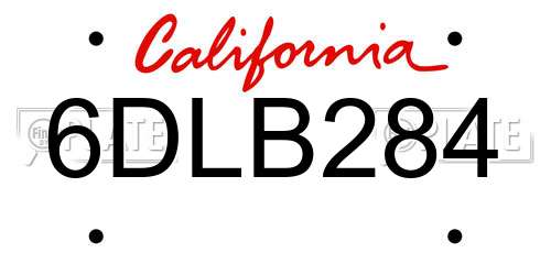 6DLB284 California License Plate
