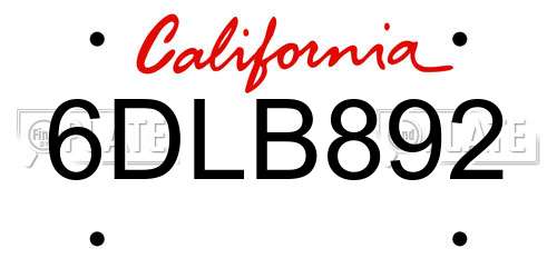 6DLB892 California License Plate