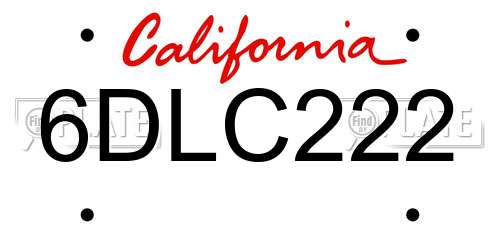 6DLC222 California License Plate