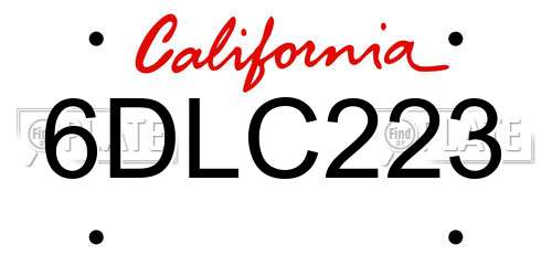 6DLC223 California License Plate