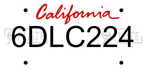 6DLC224 California License Plate