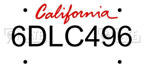 6DLC496 California License Plate
