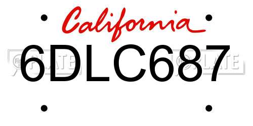 6DLC687 California License Plate