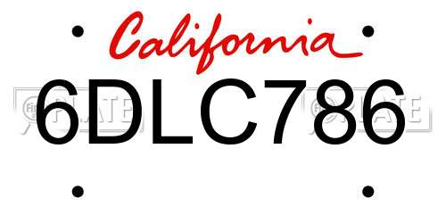 6DLC786 California License Plate