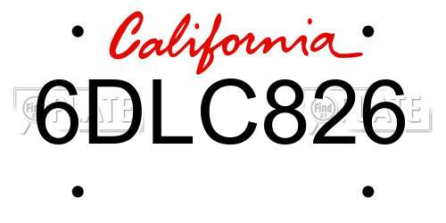 6DLC826 California License Plate
