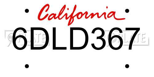 6DLD367 California License Plate