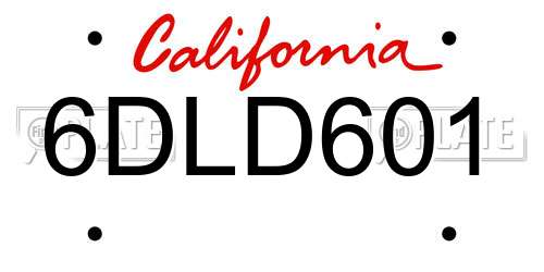 6DLD601 California License Plate
