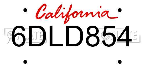 6DLD854 California License Plate