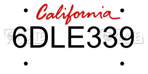 6DLE339 California License Plate