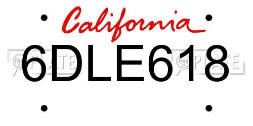 6DLE618 California License Plate