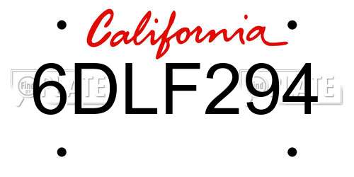 6DLF294 California License Plate