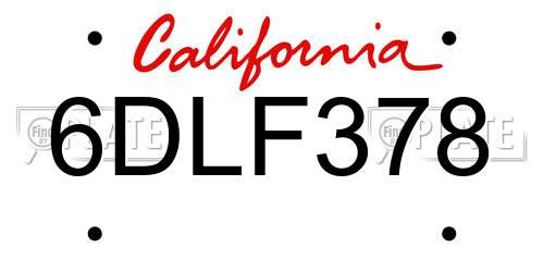 6DLF378 California License Plate