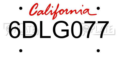 6DLG077 California License Plate