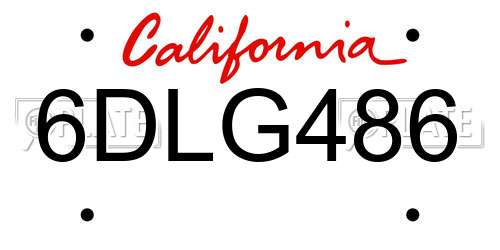 6DLG486 California License Plate