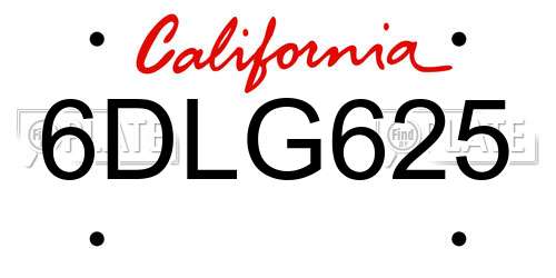 6DLG625 California License Plate