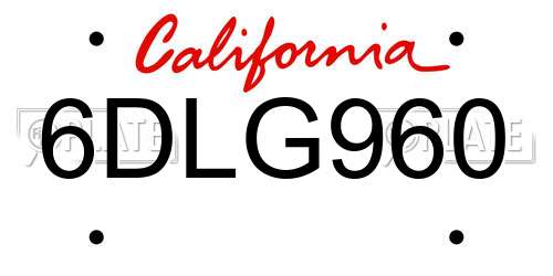 6DLG960 California License Plate