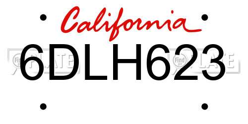 6DLH623 California License Plate