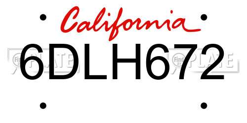 6DLH672 California License Plate
