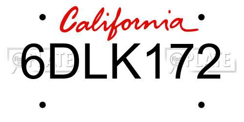 6DLK172 California License Plate