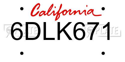 6DLK671 California License Plate