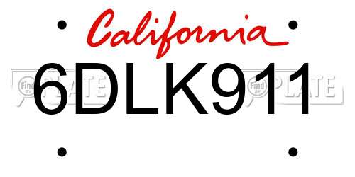 6DLK911 California License Plate