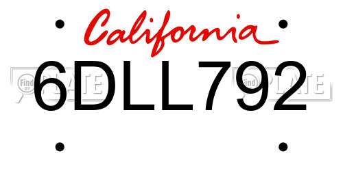 6DLL792 California License Plate
