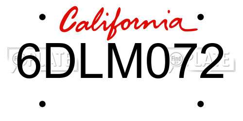6DLM072 California License Plate