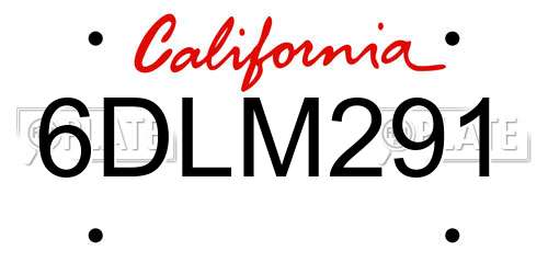 6DLM291 California License Plate