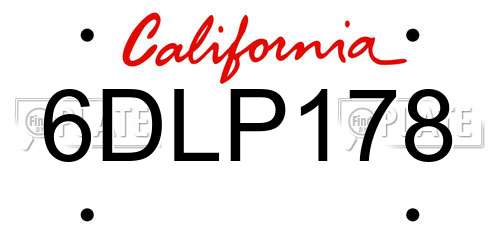 6DLP178 California License Plate