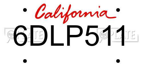 6DLP511 California License Plate