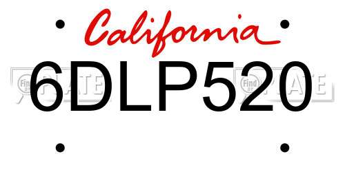 6DLP520 California License Plate