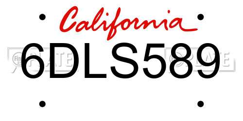 6DLS589 California License Plate