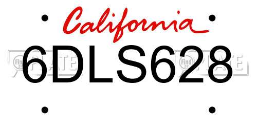 6DLS628 California License Plate