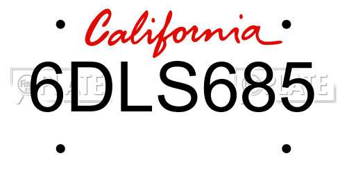 6DLS685 California License Plate
