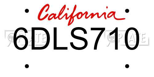 6DLS710 California License Plate