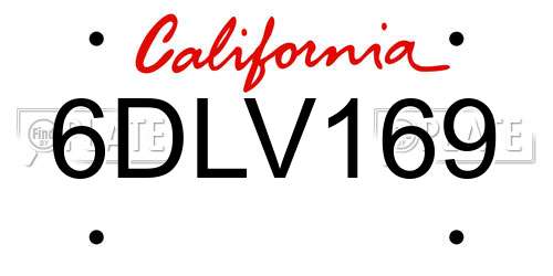 6DLV169 California License Plate