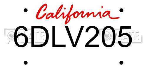 6DLV205 California License Plate