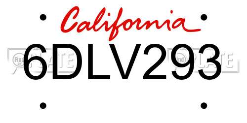 6DLV293 California License Plate