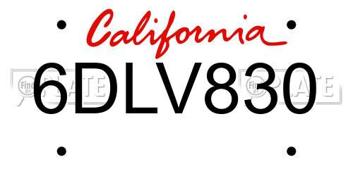 6DLV830 California License Plate