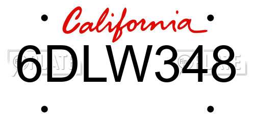 6DLW348 California License Plate
