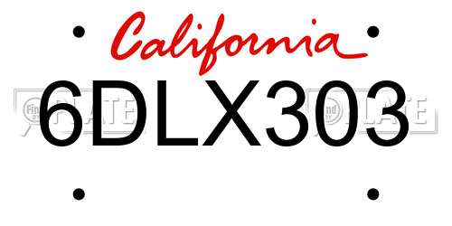 6DLX303 California License Plate