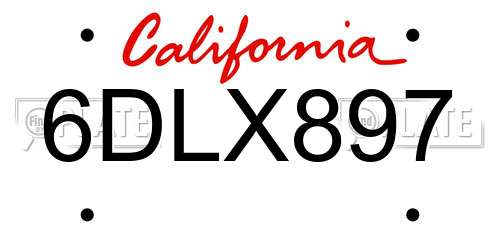 6DLX897 California License Plate